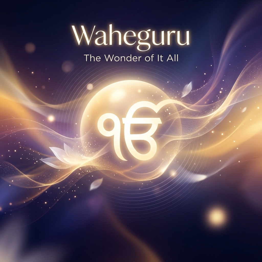 Waheguru single cover — glowing Ik Onkar symbol